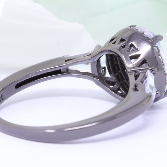 1.50 Carat Art Deco Halo Black Tone 925 Sterl - Picture 2 of 3